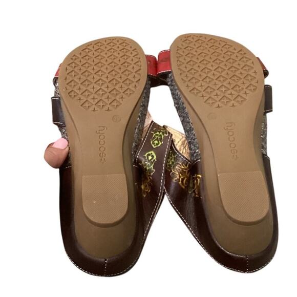 Socofy Womens Leather Slides US 8 8.5 EU 39 Sandals Floral Artsy Colorful Fairy - Picture 3 of 11